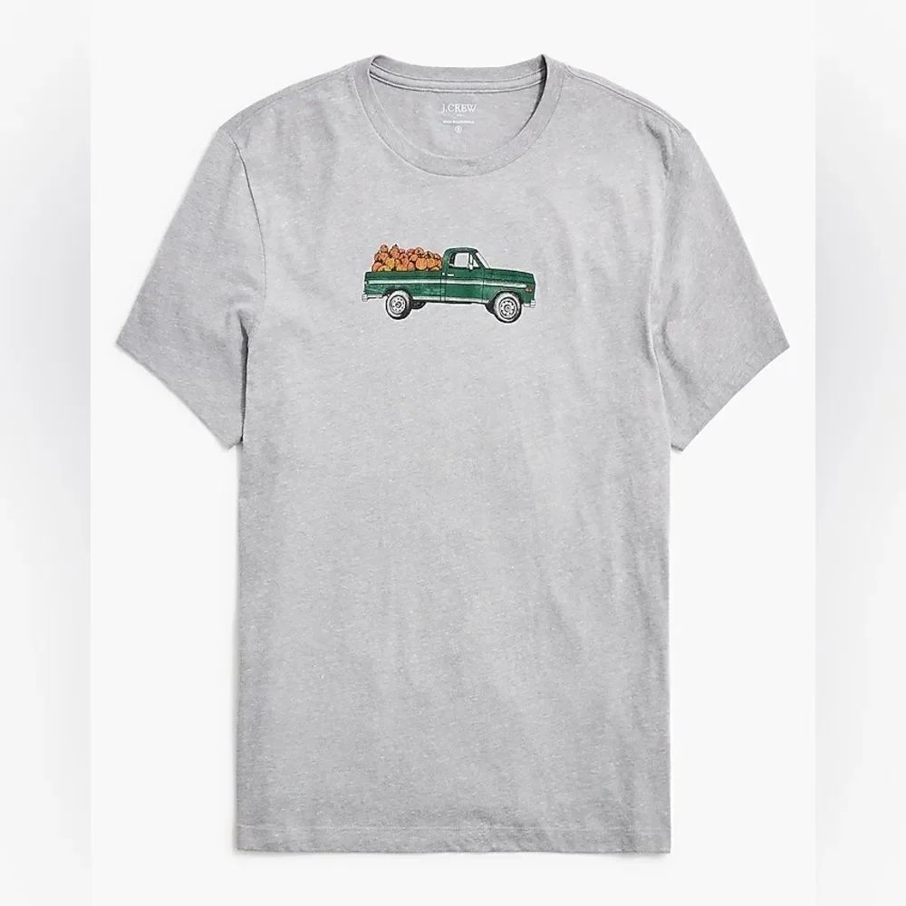 J. Crew Heather Gray Tee with Green Truck and PumpkinDesign